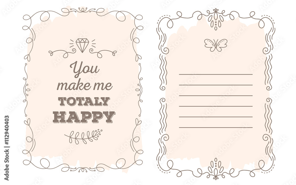 Vector template of greeting card with lace frame, wish inscripti