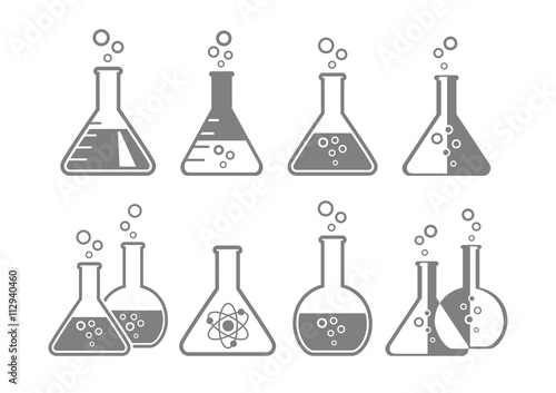 Grey laboratory glass icons on white background