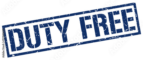 duty free blue grunge square vintage rubber stamp