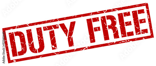 duty free red grunge square vintage rubber stamp