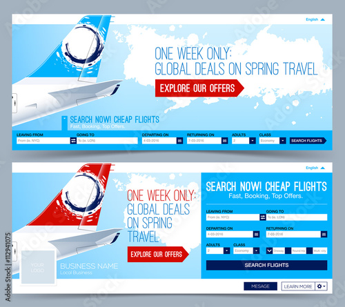 Booking tickets flight Template. Search Flights. Web Banner, Header Layout Template. Creative cover.