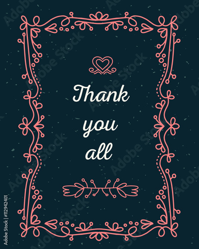 Vector illustration of lace frame with inscription thank you all