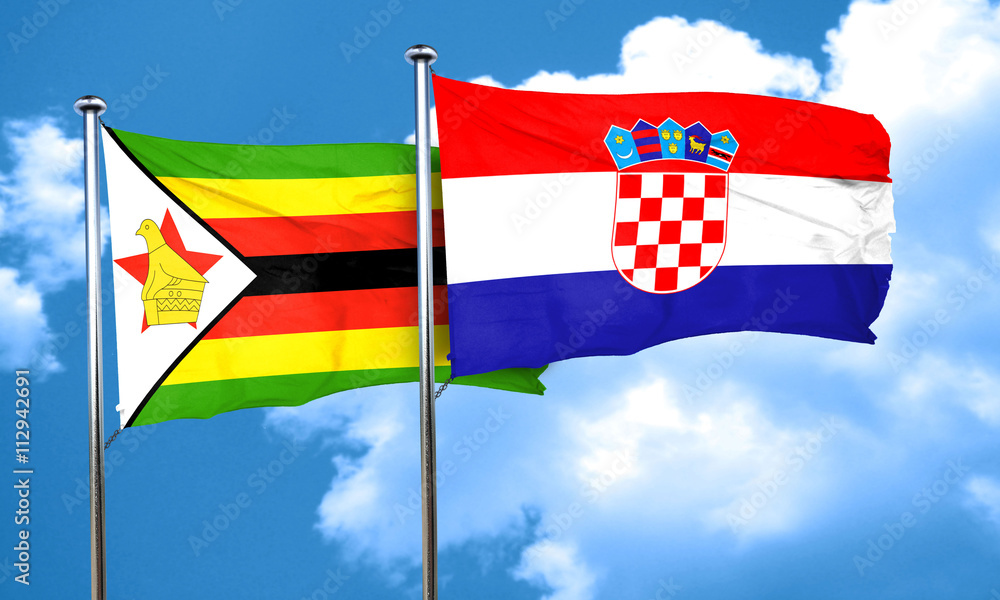 Zimbabwe flag with Croatia flag, 3D rendering Zimbabwe flag with Croatia flag, 3D rendering