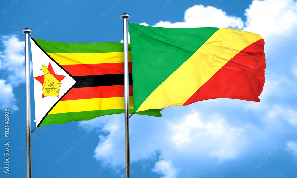 Zimbabwe flag with congo flag, 3D rendering Zimbabwe flag with congo flag, 3D rendering