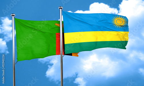 Zambia flag with rwanda flag  3D rendering