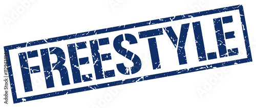 freestyle blue grunge square vintage rubber stamp