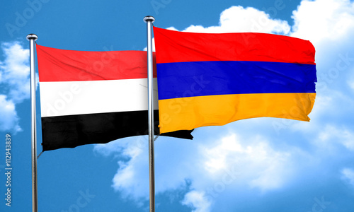 Yemen flag with Armenia flag, 3D rendering