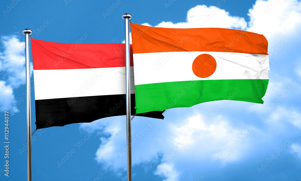 Yemen flag with Niger flag, 3D rendering Yemen flag with Niger flag, 3D rendering