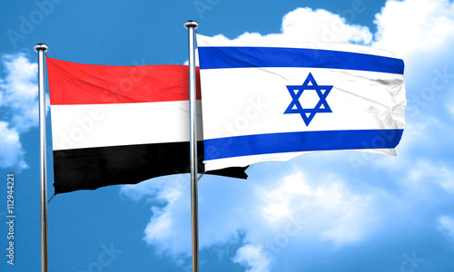 Yemen flag with Israel flag, 3D rendering