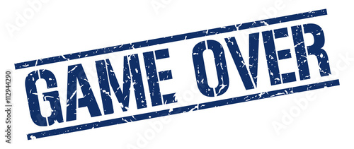 game over blue grunge square vintage rubber stamp