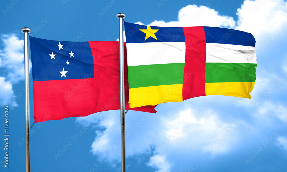 Samoa flag with Central African Republic flag, 3D rendering Samoa flag with Central African Republic flag, 3D rendering