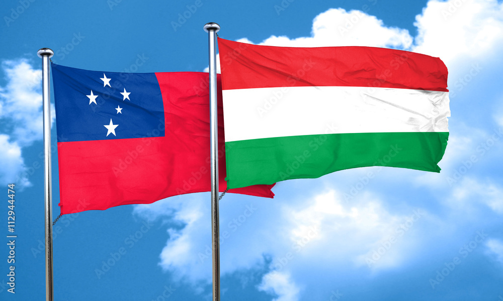 Samoa flag with Hungary flag, 3D rendering Samoa flag with Hungary flag, 3D rendering