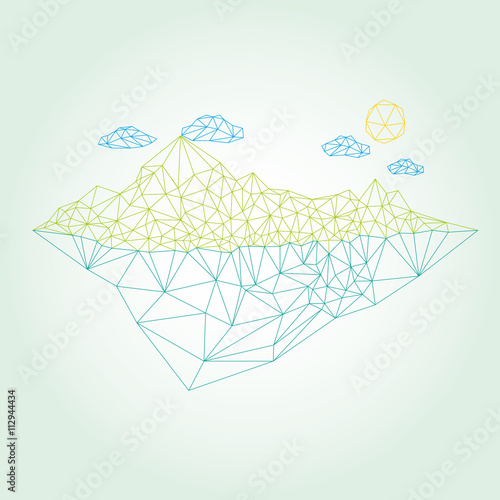 Island with mountain vector low poly style illustration
