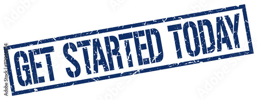 get started today blue grunge square vintage rubber stamp