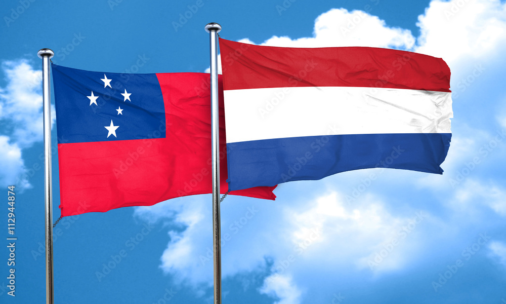 Samoa flag with Netherlands flag, 3D rendering Samoa flag with Netherlands flag, 3D rendering
