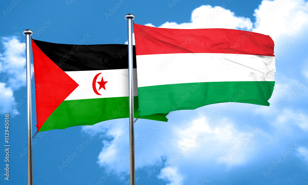 Western sahara flag with Hungary flag, 3D rendering Western sahara flag with Hungary flag, 3D rendering