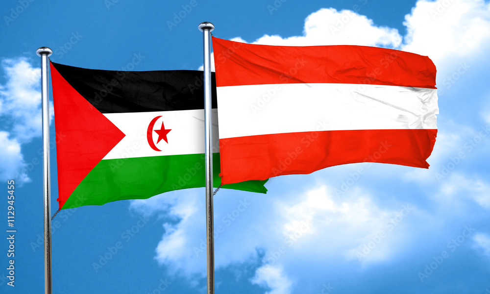 Western sahara flag with Austria flag, 3D rendering Western sahara flag with Austria flag, 3D rendering