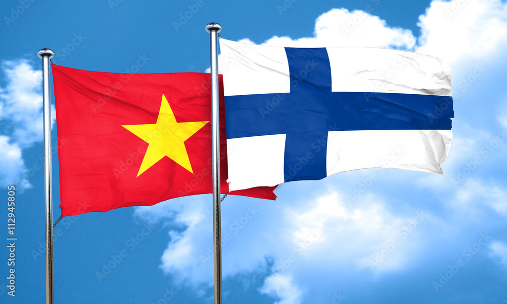 Vietnam flag with Finland flag, 3D rendering