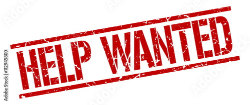 help wanted red grunge square vintage rubber stamp