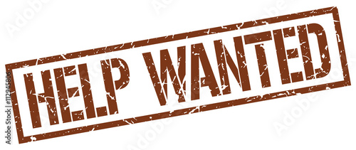 help wanted brown grunge square vintage rubber stamp