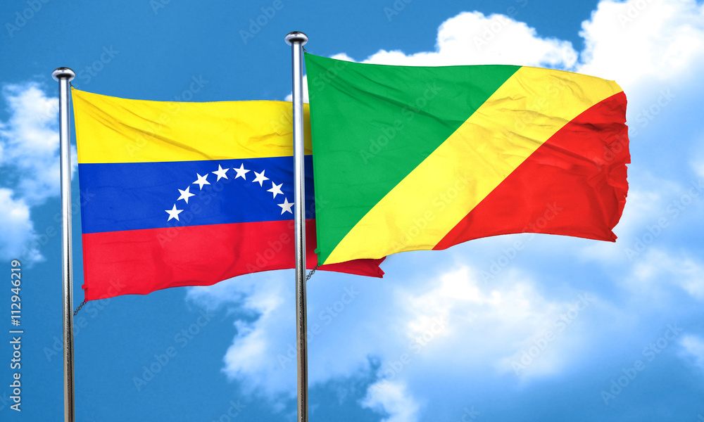 Venezuela flag with congo flag, 3D rendering