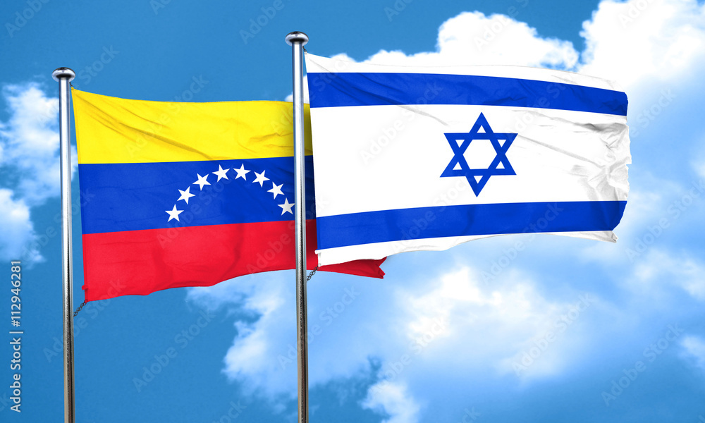 Fototapeta premium Venezuela flag with Israel flag, 3D rendering