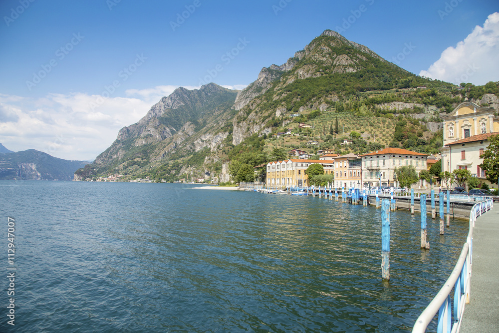Scenic view of Lake Iseo in Lombardy, Italy