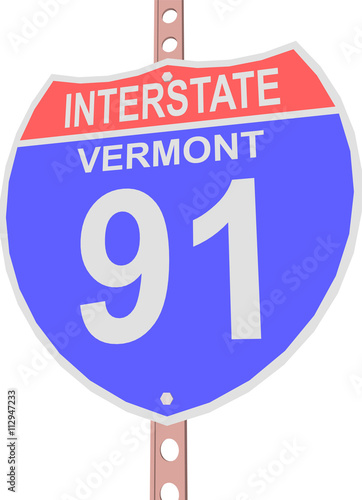 Interstate highway 91 road sign in Vermont