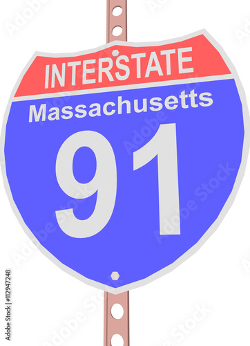 Interstate highway 91 road sign in Massachusetts