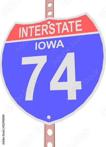 Interstate highway 74 road sign in Iowa