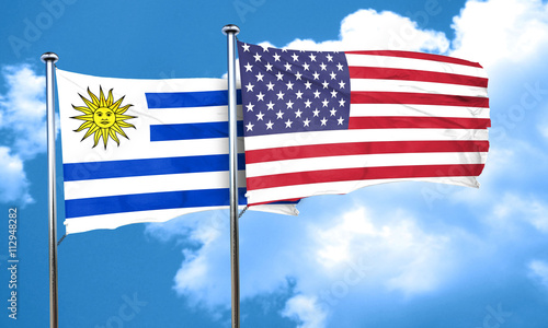 Uruguay flag with American flag, 3D rendering