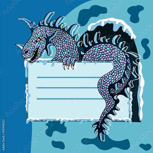 ice dragon with a sign for text