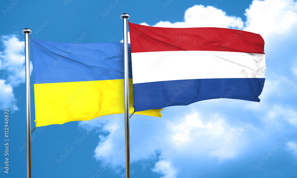 Ukraine flag with Netherlands flag, 3D rendering Ukraine flag with Netherlands flag, 3D rendering
