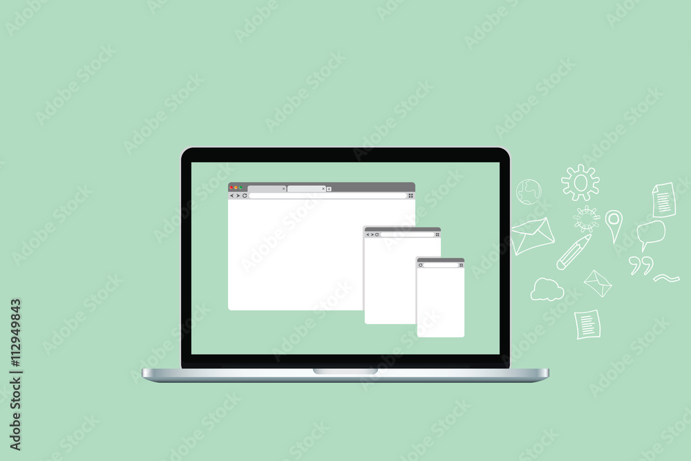 website browser technology things with laptop and icon works and website browsers vector graphic illustration website browser technology things with laptop and icon works and website browsers vector graphic illustration
