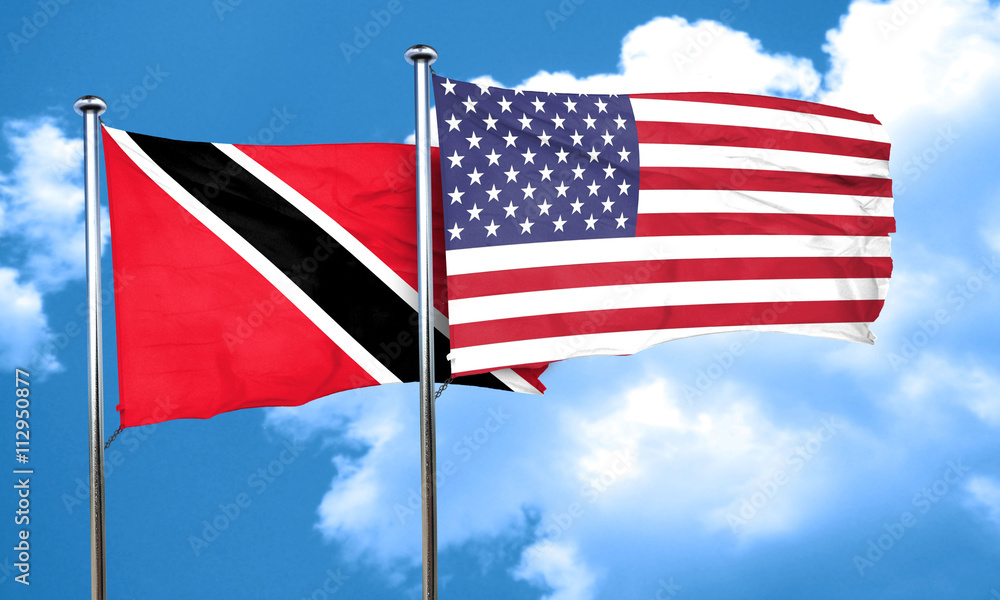 Trinidad and tobago flag with American flag, 3D rendering