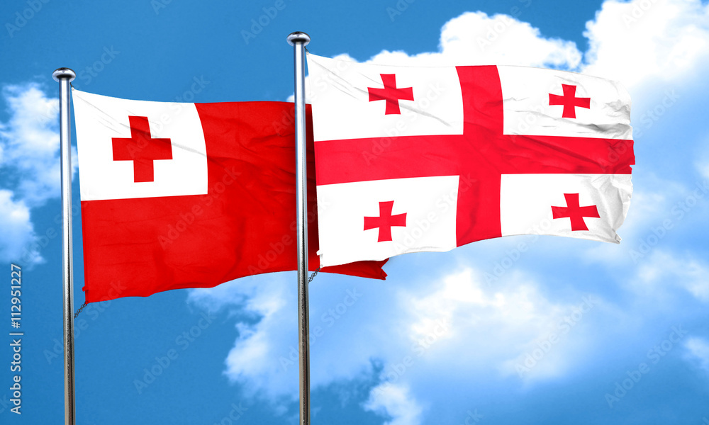 Tonga flag with Georgia flag, 3D rendering