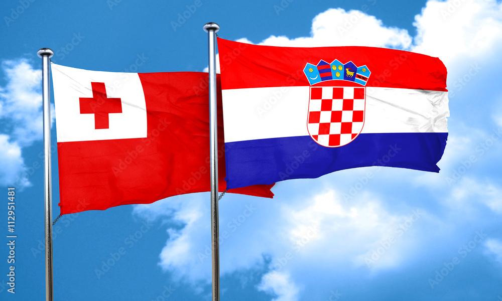 Tonga flag with Croatia flag, 3D rendering
