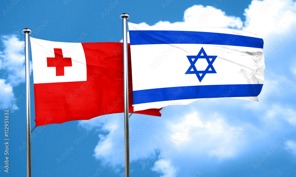 Tonga flag with Israel flag, 3D rendering
