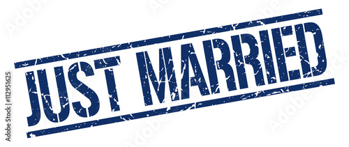 just married blue grunge square vintage rubber stamp