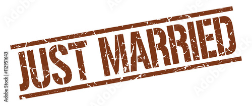 just married brown grunge square vintage rubber stamp