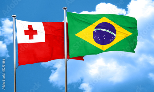 Tonga flag with Brazil flag  3D rendering