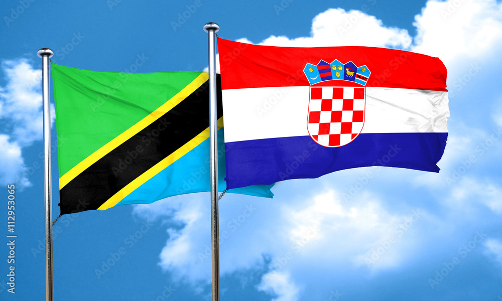 Tanzanian flag with Croatia flag, 3D rendering Tanzanian flag with Croatia flag, 3D rendering