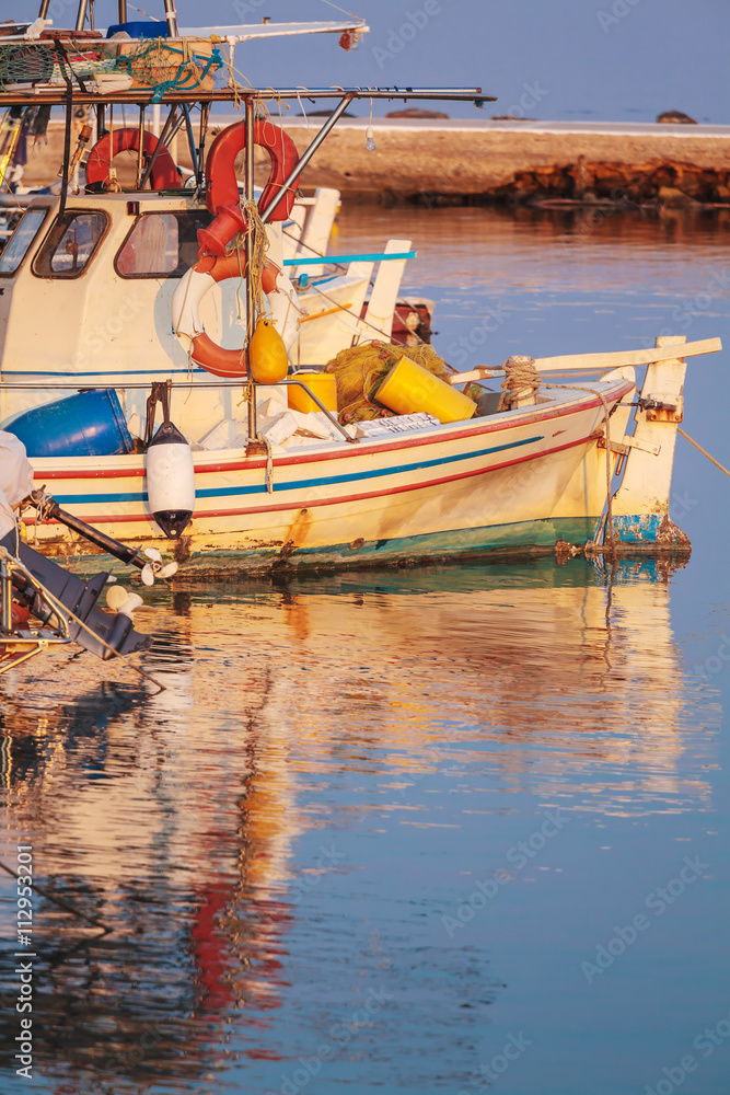 Boats in small harbor near Vlacherna monastery, Kanoni, Corfu, G