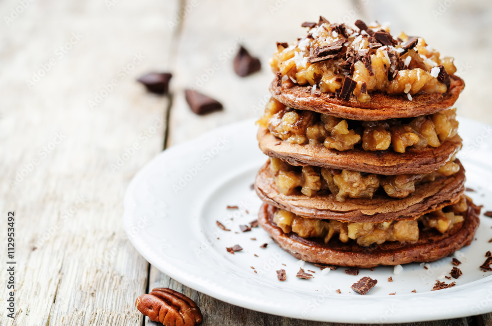 German chocolate pancakes with coconut and chocolate German chocolate pancakes with coconut and chocolate