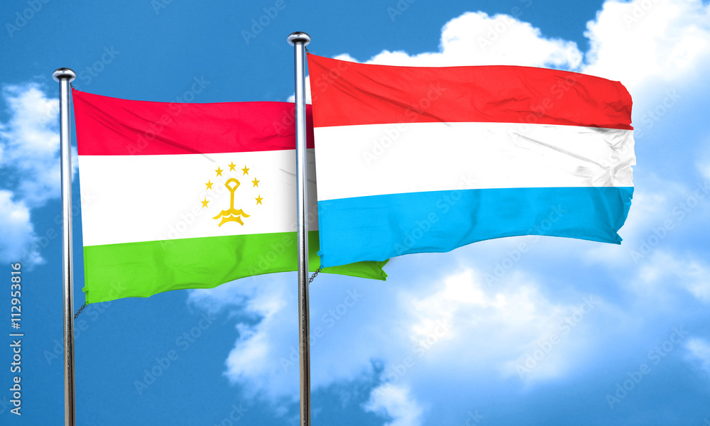 Tajikistan flag with Luxembourg flag, 3D rendering Tajikistan flag with Luxembourg flag, 3D rendering
