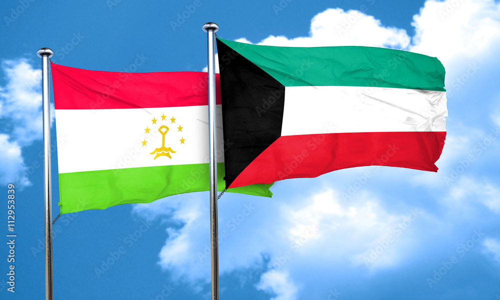 Tajikistan flag with Kuwait flag, 3D rendering Tajikistan flag with Kuwait flag, 3D rendering