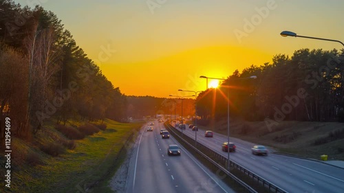 car traffic and sunset, time-lapse