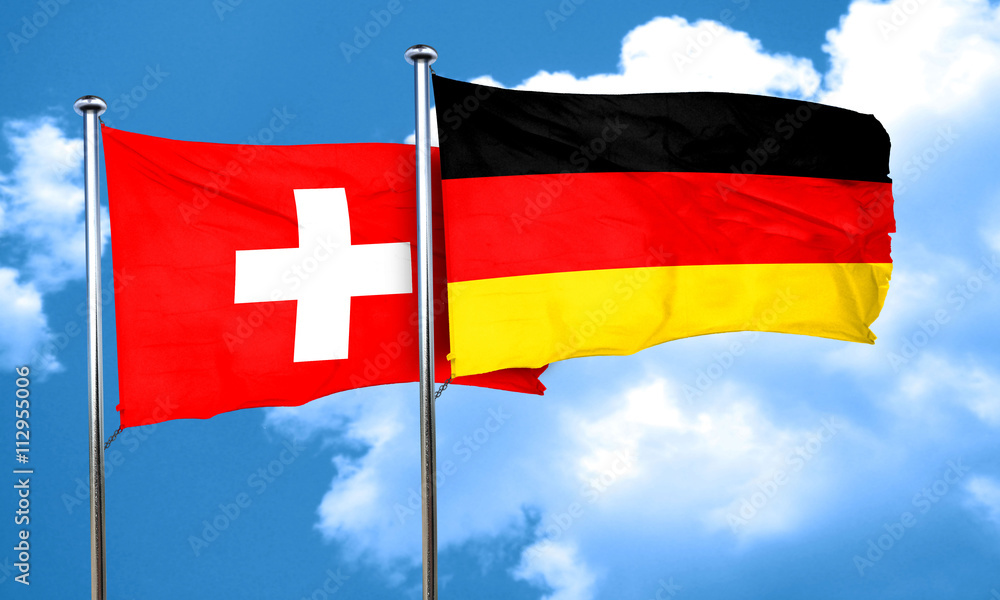 switzerland flag with Germany flag, 3D rendering