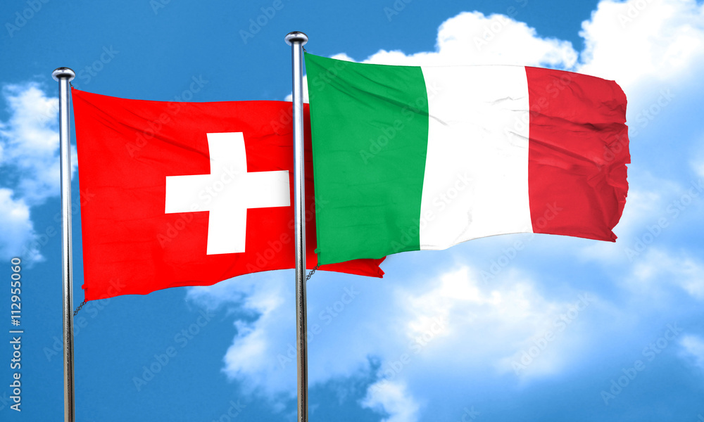 switzerland flag with Italy flag, 3D rendering