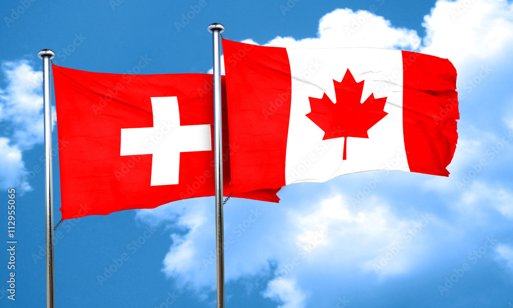 switzerland flag with Canada flag, 3D rendering